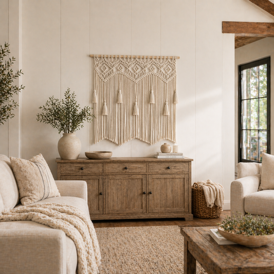 Instant Boho Texture-Macrame Wall Hanging Panels with Included Wood Rod