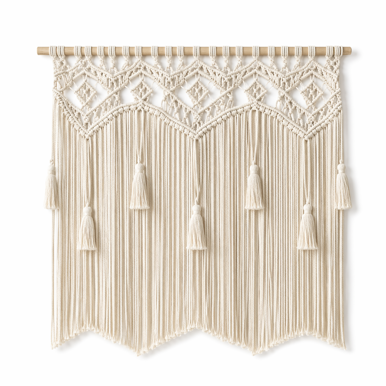 Instant Boho Texture-Macrame Wall Hanging Panels with Included Wood Rod