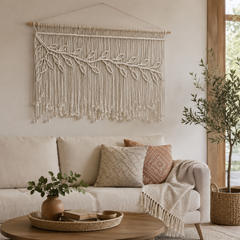 Instant Boho Texture-Macrame Wall Hanging Panels with Included Wood Rod