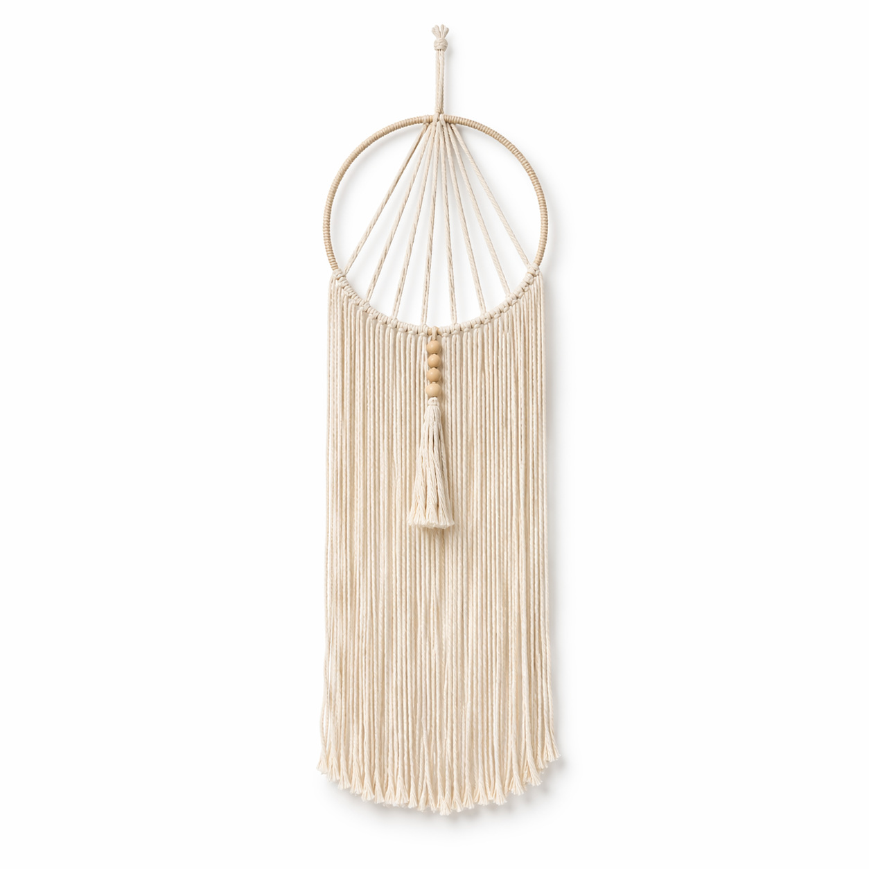 Dreamcatcher-Inspired Macrame-A Clean Hoop Silhouette with Long Airy Fringe