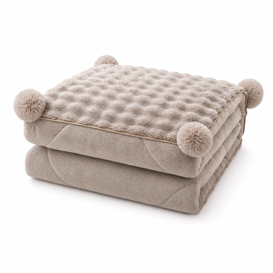 A Cloud-Soft Pillow That Unfolds Into a Throw-Bubble Texture, Pom-Pom Charm