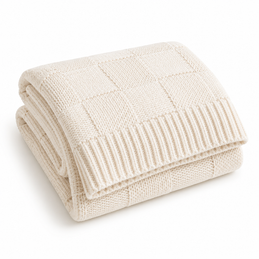 Check Knit Throw Blanket-Textured Grid Weave, 51in x 63in