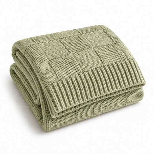 Check Knit Throw Blanket-Textured Grid Weave, 51in x 63in
