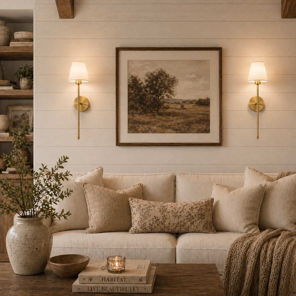 Cordless Brass Wall Sconces with Rechargeable Bulbs & Remote Control (Set of 2)