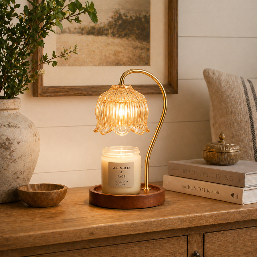 Amber Glass Candle Warmer with Timer & Dimming