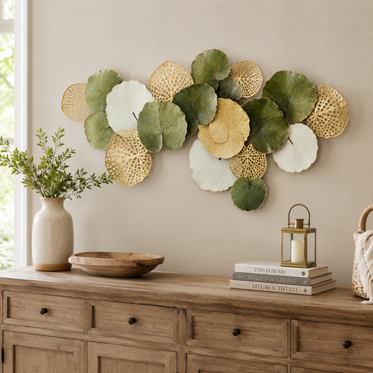 Verdant Lily Pad Metal Wall Art-Green & Brushed Gold (52.4x24.8in)