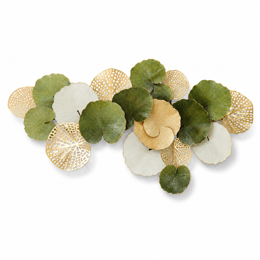Verdant Lily Pad Metal Wall Art-Green & Brushed Gold (52.4x24.8in)