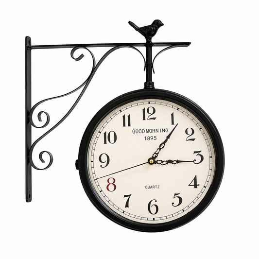 Double-Sided Station Wall Clock-Arabic & Roman Numeral Faces