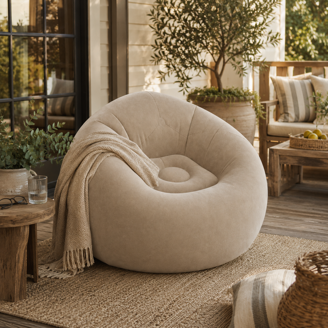 Mocha Inflatable Lounge Chair for Relaxed Indoor & Outdoor Seating