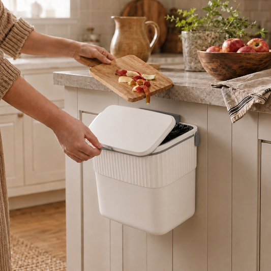7L Wall-Mount Kitchen Waste Bin with Sliding Lid (No-Drill, White)