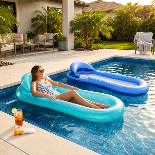 Inflatable Mesh Hammock Pool Lounger with Headrest