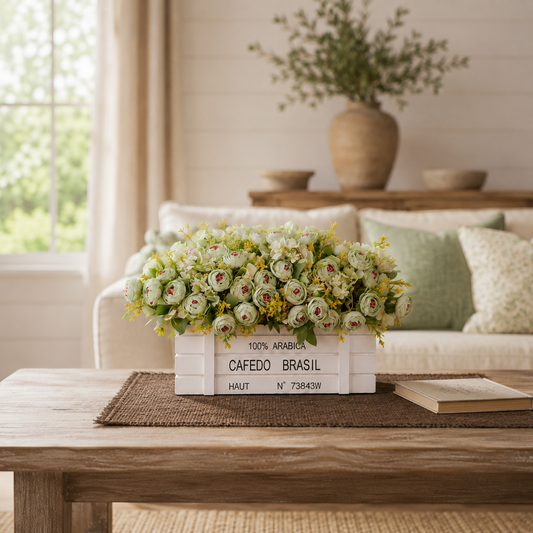 Sage Garden Fence Arrangement in White Wood Planter