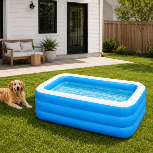 Blue Rectangular Inflatable PVC Pool for Backyard Cooling