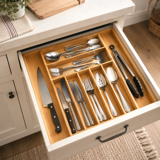 Rowan Expandable Bamboo Utensil Drawer Organizer