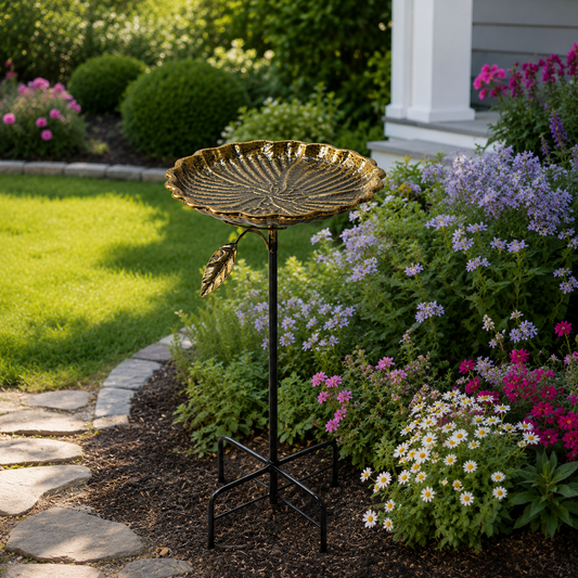 Antique Gold Lotus Bird Bath Stake for Garden Decor