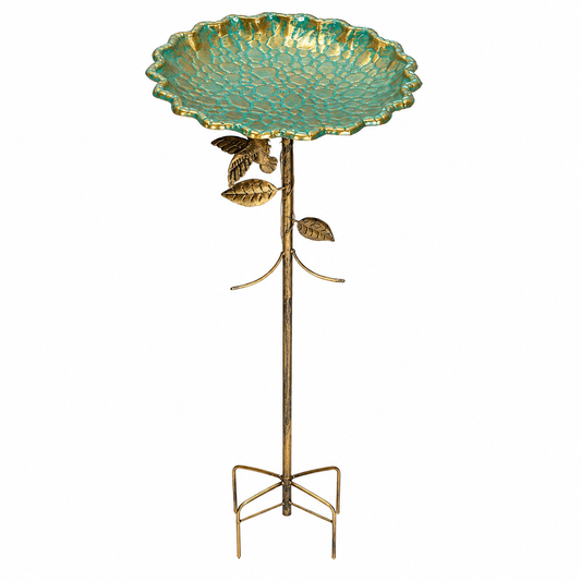 Verdigris Lotus Bird Bath Stake for Garden Decor
