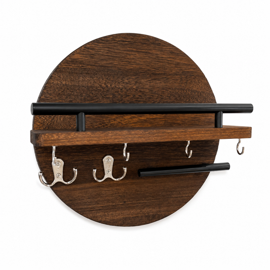 Walnut Wall Key Holder Shelf Organizer with Hooks