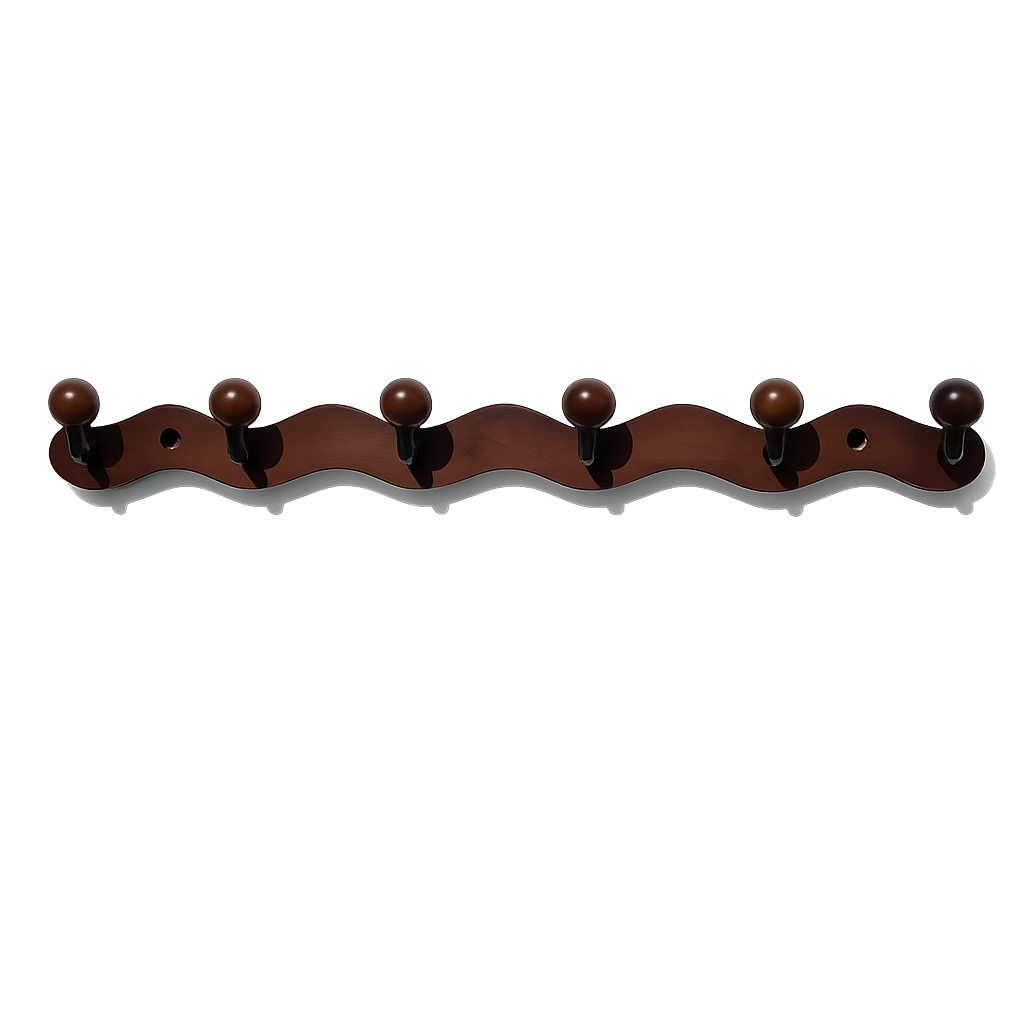 Vintage Walnut Wall-Mounted Coat Rack-6 Metal Hooks