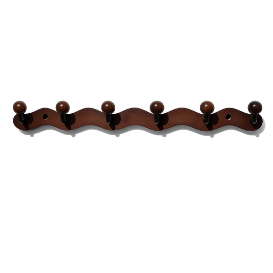 Vintage Walnut Wall-Mounted Coat Rack-6 Metal Hooks