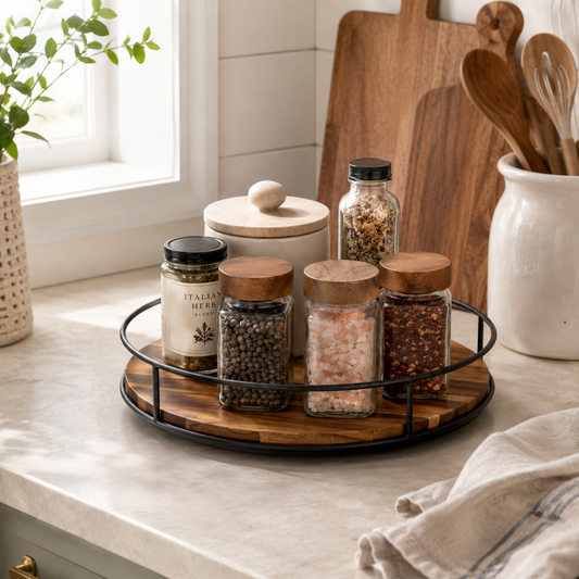 9-Inch Walnut-Tone Lazy Susan Spice Turntable