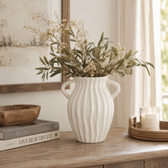 Ivory Ripple Ceramic Vase with Dual Handles
