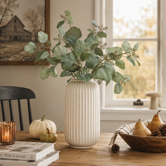 Ivory Ribbed Ceramic Bud Vase