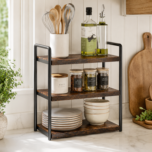 Rustic 3-Tier Countertop Shelf Organizer