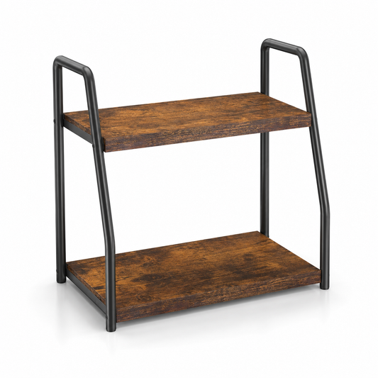 Rustic 2-Tier Countertop Shelf Organizer with Side Frame