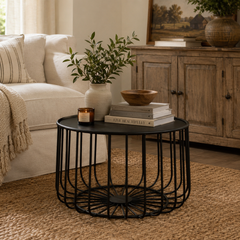 Round Metal Lift-Top Storage Coffee Table