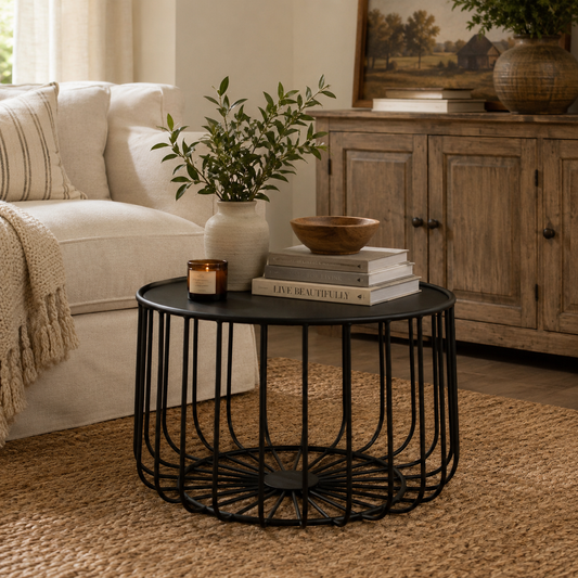 Round Metal Lift-Top Storage Coffee Table
