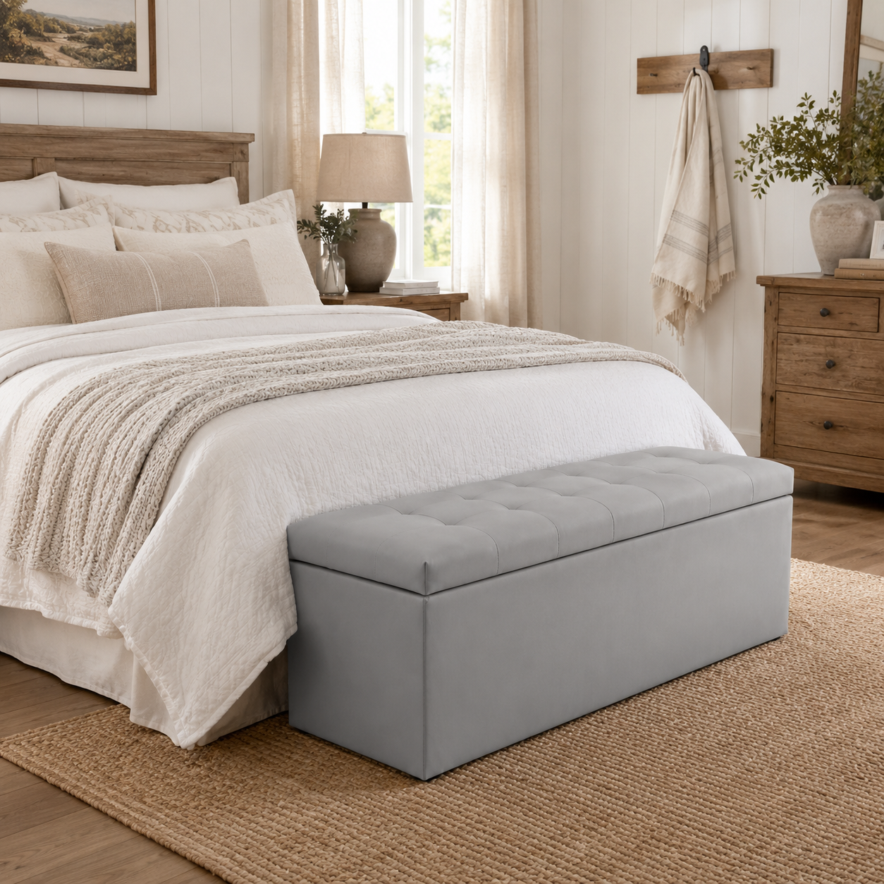 Faux Leather Storage Ottoman Bench