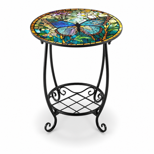 Decorative Round Side Table with Patterned Top (5 Designs)