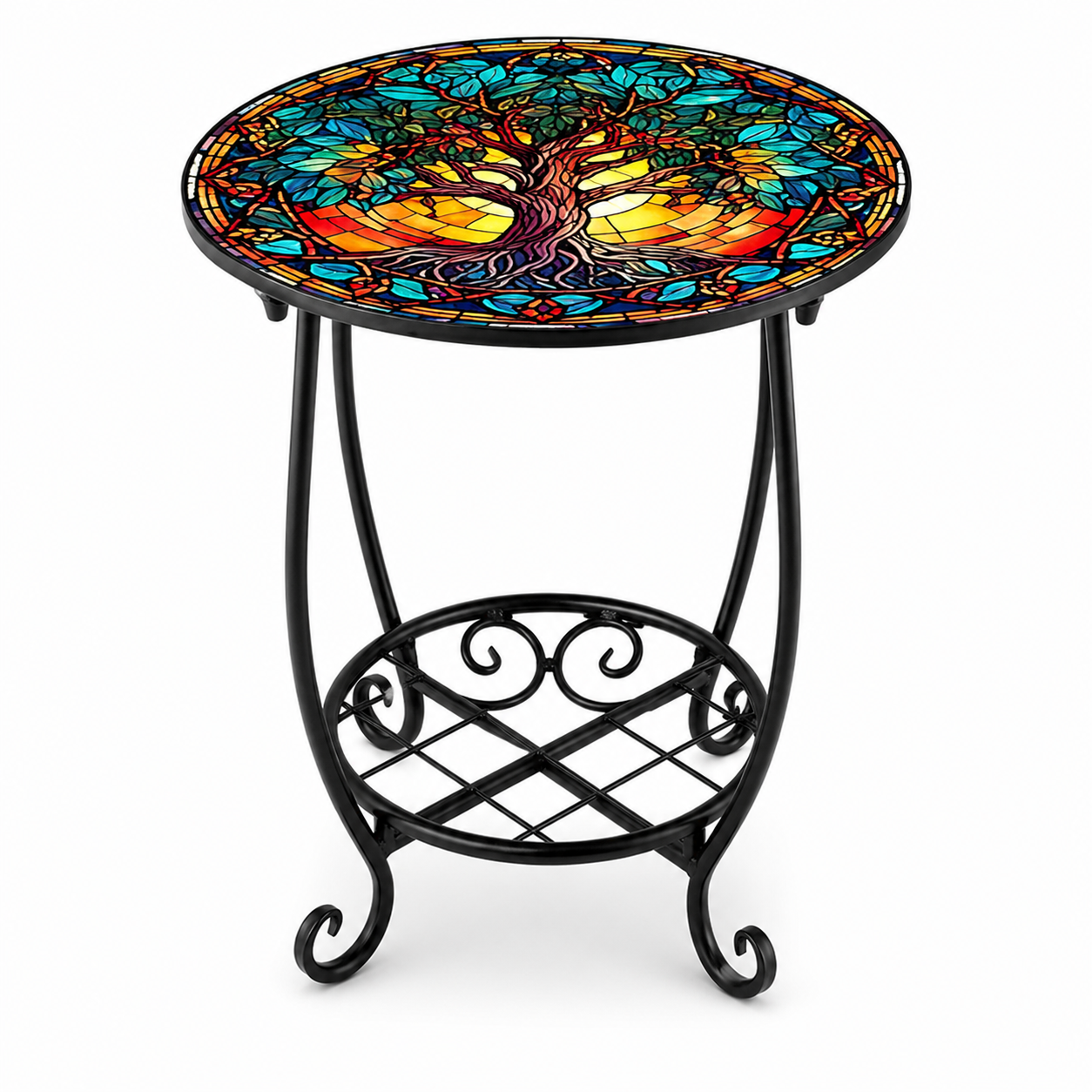 Decorative Round Side Table with Patterned Top (5 Designs)
