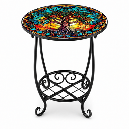 Decorative Round Side Table with Patterned Top (5 Designs)