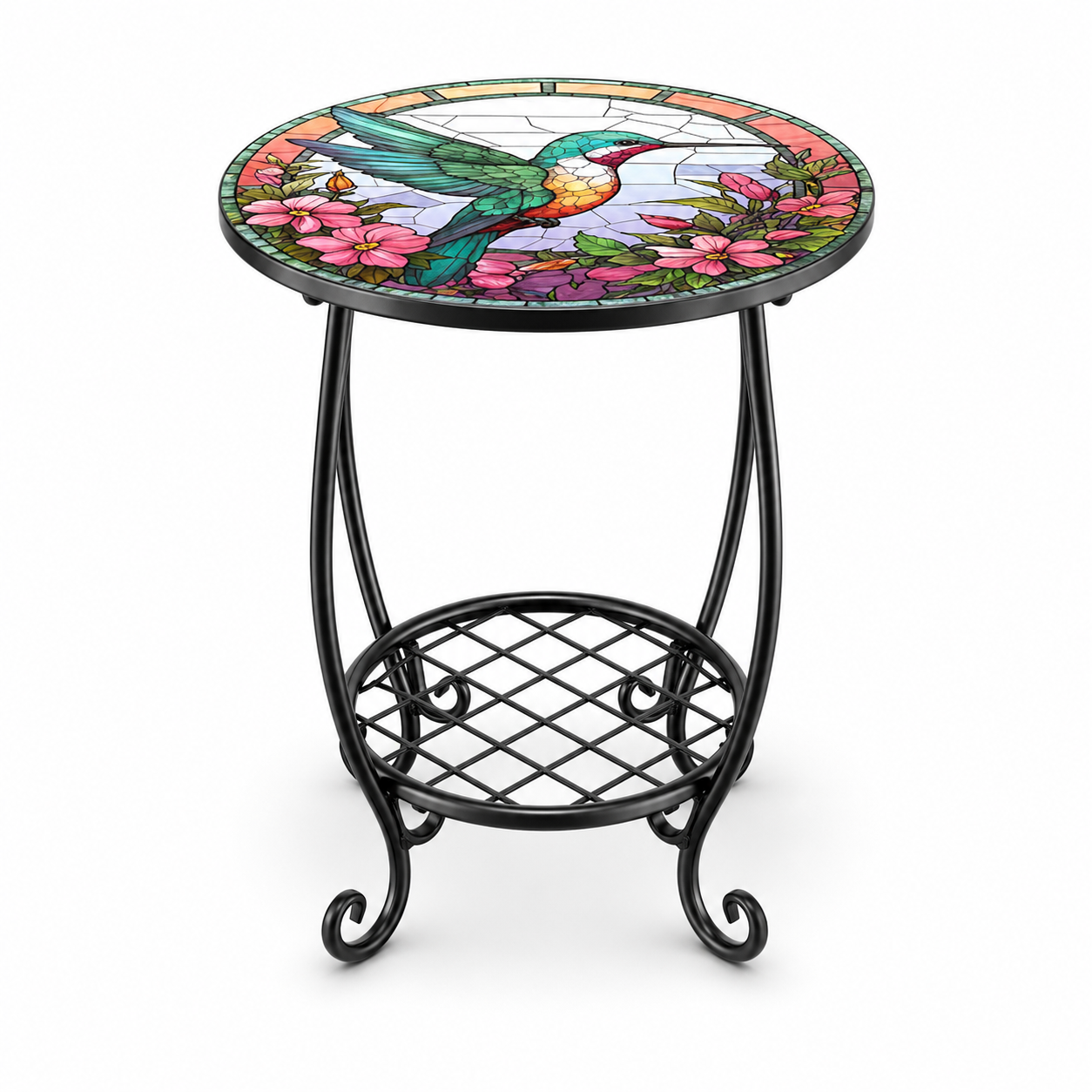 Decorative Round Side Table with Patterned Top (5 Designs)