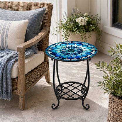 Decorative Round Side Table with Patterned Top (5 Designs)
