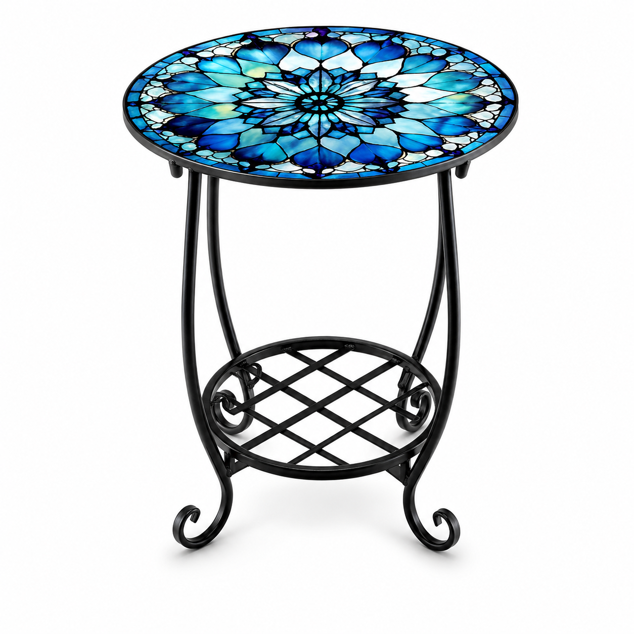 Decorative Round Side Table with Patterned Top (5 Designs)