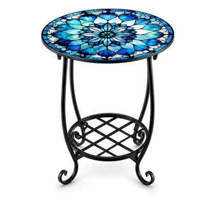 Decorative Round Side Table with Patterned Top (5 Designs)