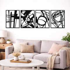 Linear Grid Quartet-Black Framed Abstract Metal Wall Art (Set of 4)