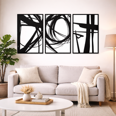 Orbit Trio-Black Framed Abstract Metal Wall Art (Set of 3)
