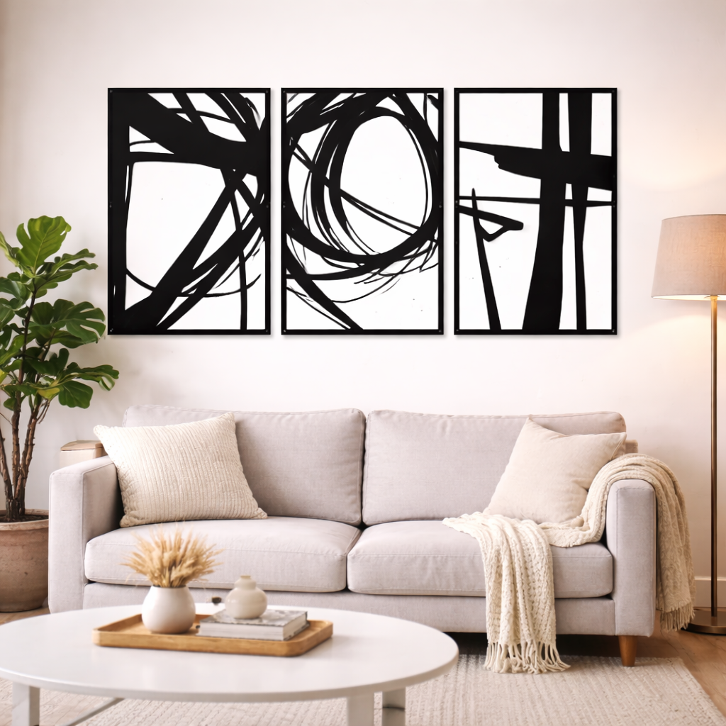 Orbit Trio-Black Framed Abstract Metal Wall Art (Set of 3)