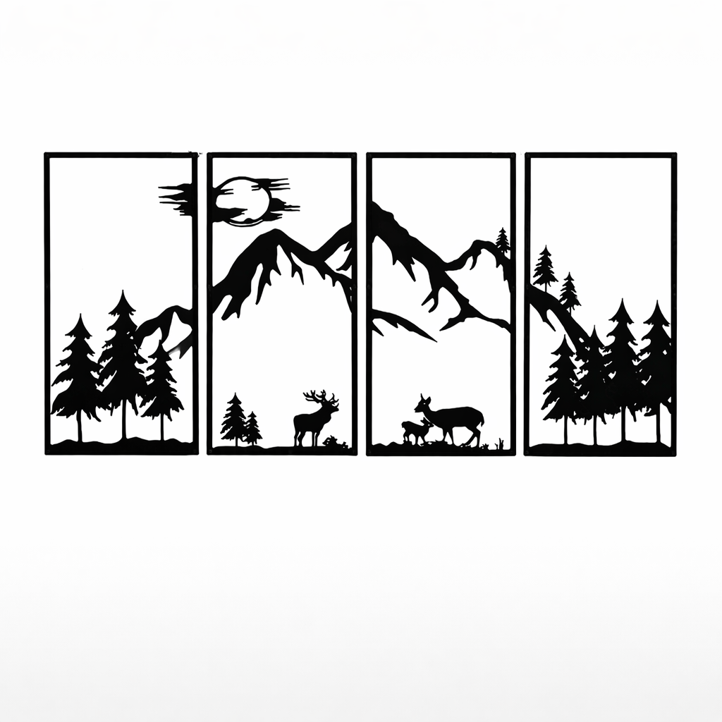 Mountain Silhouette Quartet-Black Framed Abstract Metal Wall Art (Set of 4)