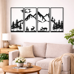 Mountain Silhouette Quartet-Black Framed Abstract Metal Wall Art (Set of 4)