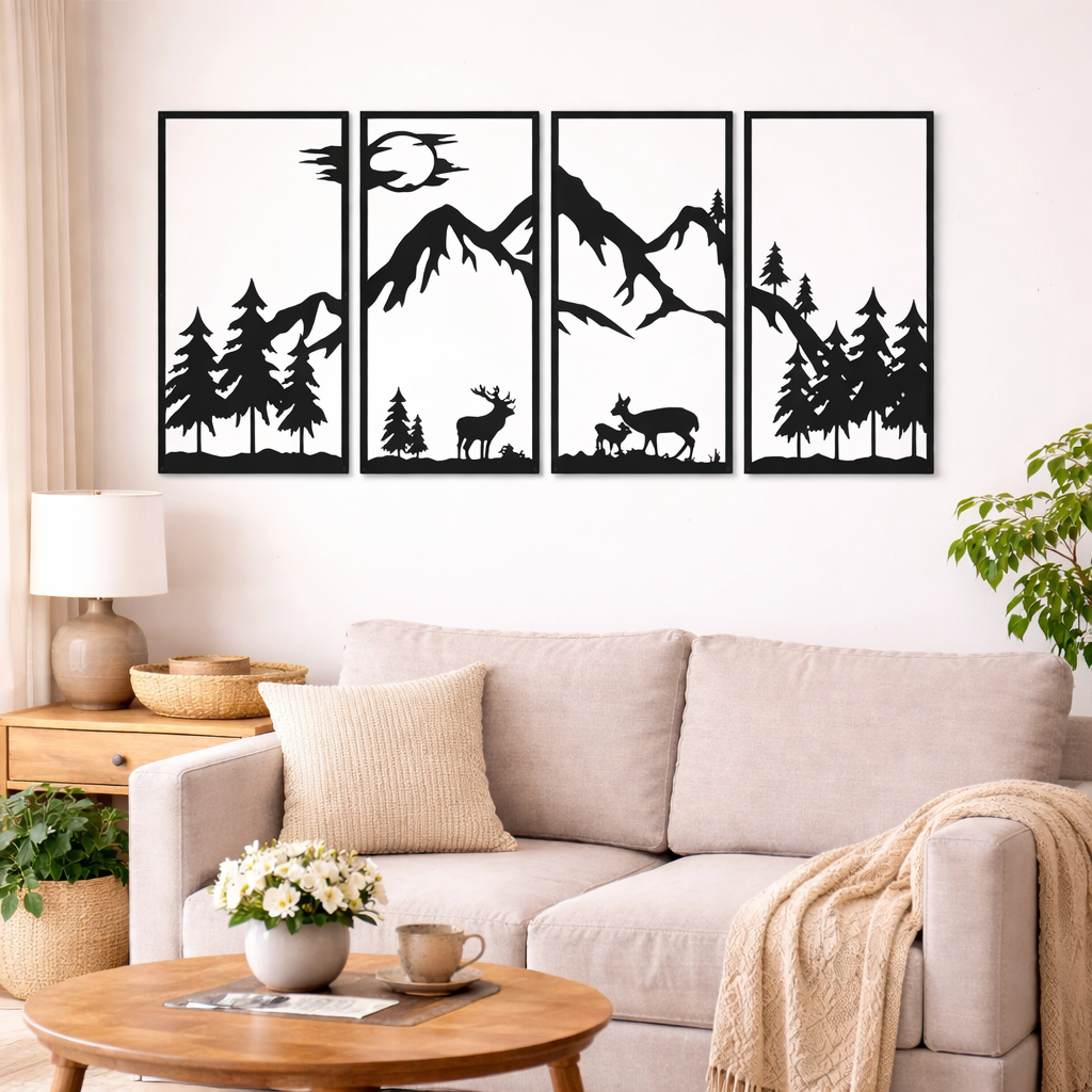 Mountain Silhouette Quartet-Black Framed Abstract Metal Wall Art (Set of 4)