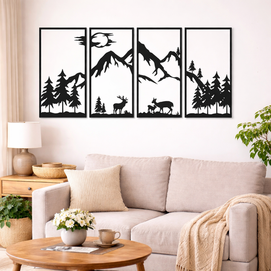 Mountain Silhouette Quartet-Black Framed Abstract Metal Wall Art (Set of 4)