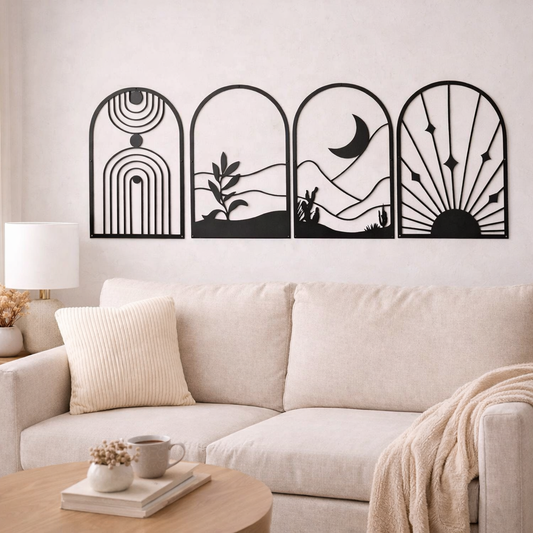 Sunburst Arches Quartet-Black Framed Abstract Metal Wall Art (Set of 4)