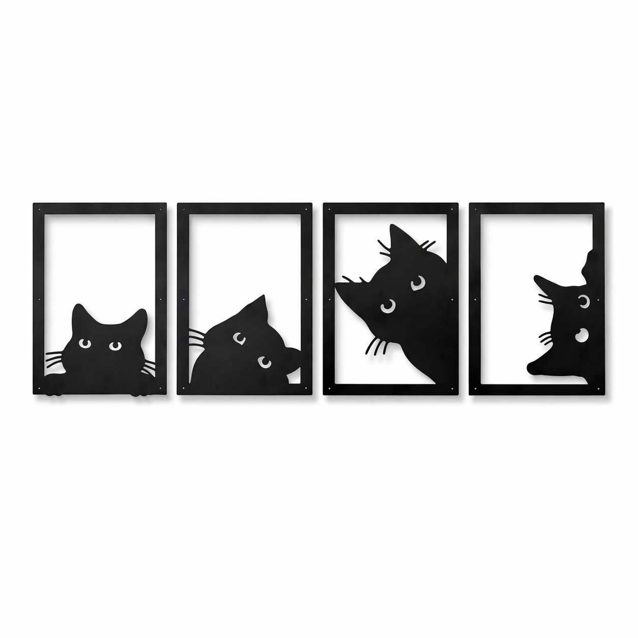 Whisker Portrait Quartet-Black Framed Cat Metal Wall Art (Set of 4)