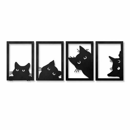 Whisker Portrait Quartet-Black Framed Cat Metal Wall Art (Set of 4)