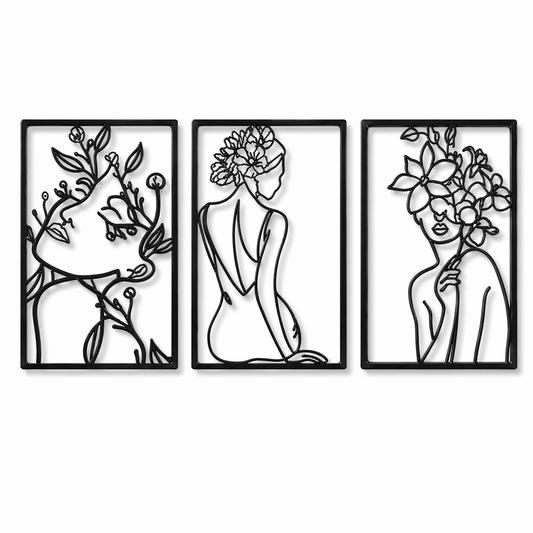 Botanical Muse Trio-Black Framed Line Art Metal Wall Decor (Set of 3)
