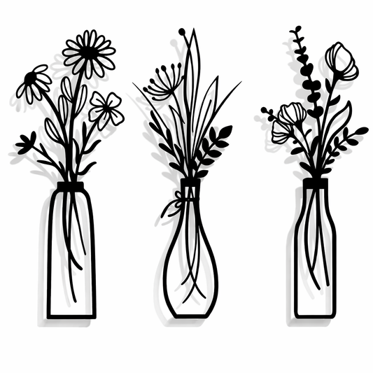 Laser-Cut Minimalist Metal Vase Wall Art Sculpture